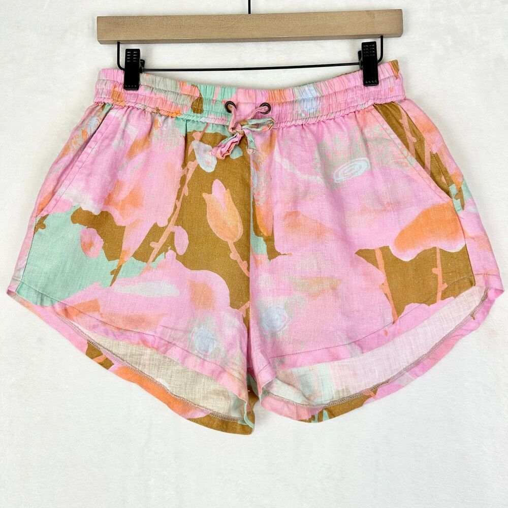 Lanhtropy Linen Elastic Shorts Aquarela Size Medium Drawstring Pockets High Rise - Picture 2 of 6